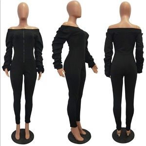 Black bubble sleeve jumpsuit.